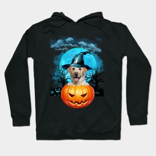 Yellow Labrador Witch Hat Pumpkin And Blue Moon Halloween Hoodie